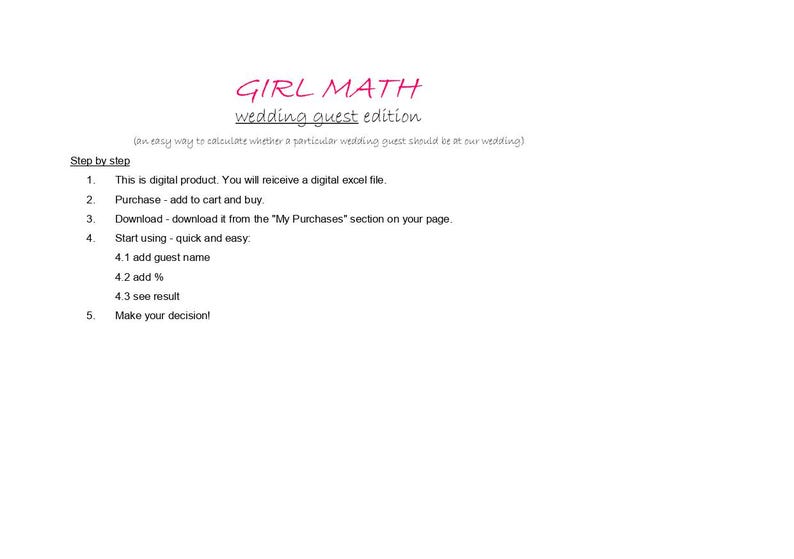 Wedding Guest Calculator: Girl Math Excel Template (digital) - Etsy