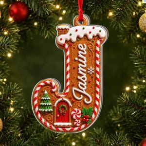 Personalized Gingerbread Letter name ornament, Letter Initial Kids Name ornament, Christmas Tag for Stockings, Family Keepsake Gift