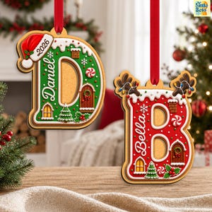 2 Layer Wooden Kids Name Ornament, Christmas Alphabet Decor, Grandkids Gift, Baby Christmas Gift