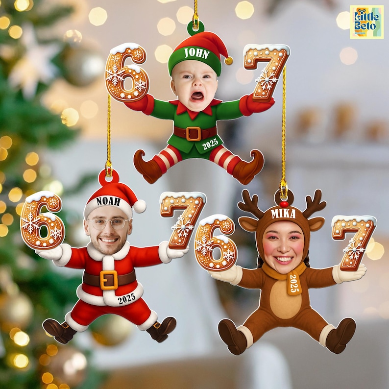 Turn any expression into a Personalized 6 7 Meme Ornament, featuring your custom face photo in a hilarious Christmas-ready design.