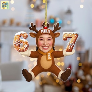 funny teen or tween christmas ornament 2025, custom face photo ornament hanging on tree