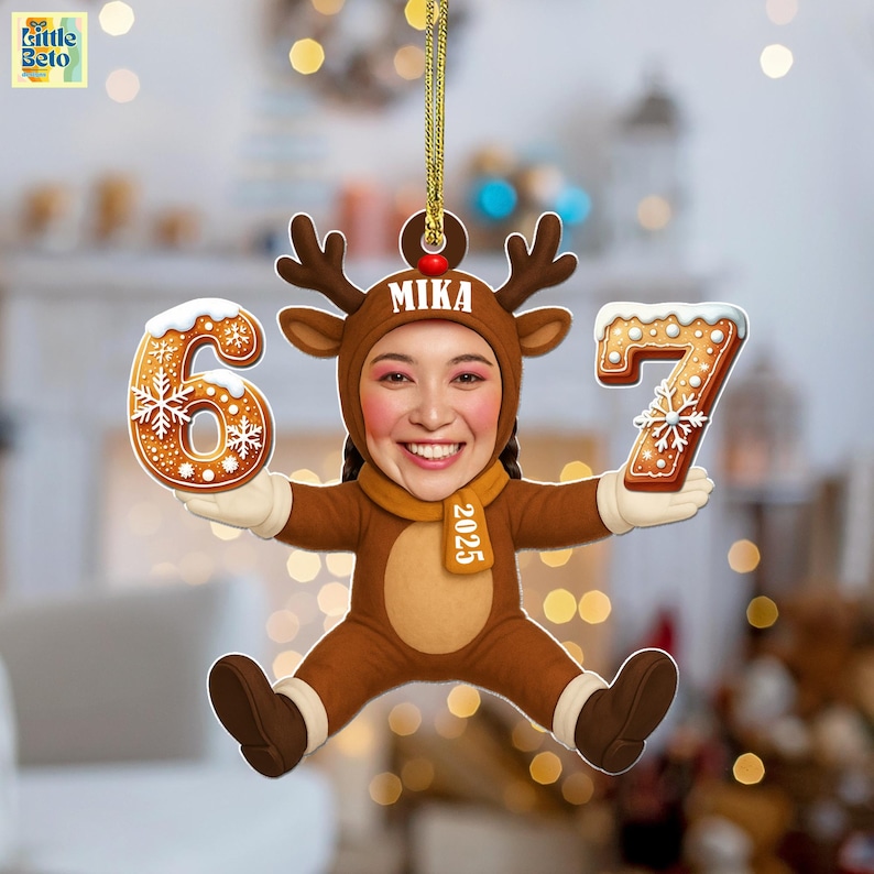 funny teen or tween christmas ornament 2025, custom face photo ornament hanging on tree