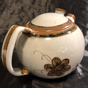Théière vintage en céramique El Palomar Tonala MEXICO marron sur crème floral image 3