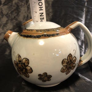 Théière vintage en céramique El Palomar Tonala MEXICO marron sur crème floral image 13