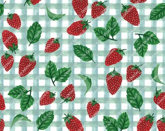 Hand Painted Strawberry Picnic Seamless Pattern Design: Kids Clothing, Fabric By The Metre, Stationery (Digital Download)
