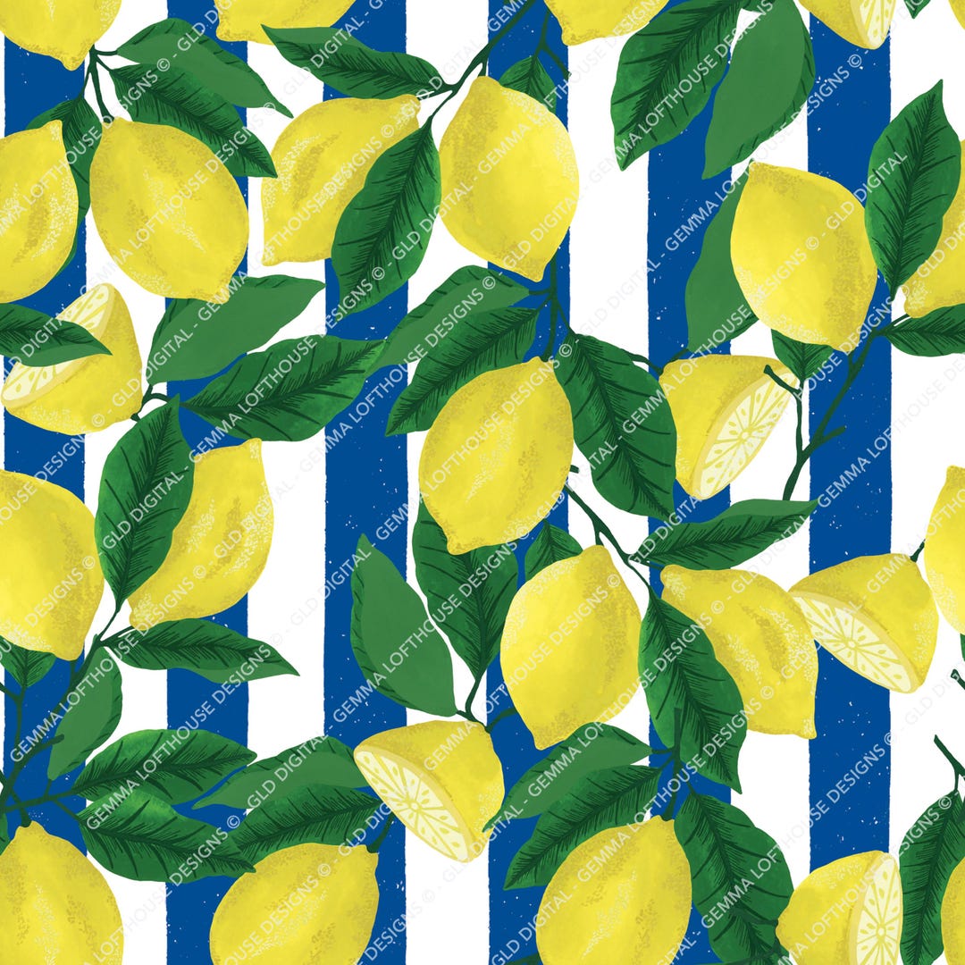 Hand Painted Lemon Stripe Seamless Pattern Design: Kids Clothing ...