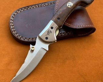 Handmade Folding Knife | Custom Pocket Knife With Leather Sheath