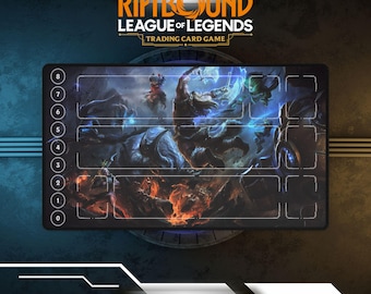 Riftbound Playmat Ahri, Noctune, Ziggs, Amumu, Alistar, Ezreal, Blitzcrank, Heimerdinger, Olaf, Riven, Graves | TCG Card Game Playmat