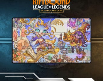 Tapete de juego Riftbound Yuumi, Lulu, Amumu, Heimerdinger, Ziggs, Fizz, Pix / Tapete de juego de cartas TCG