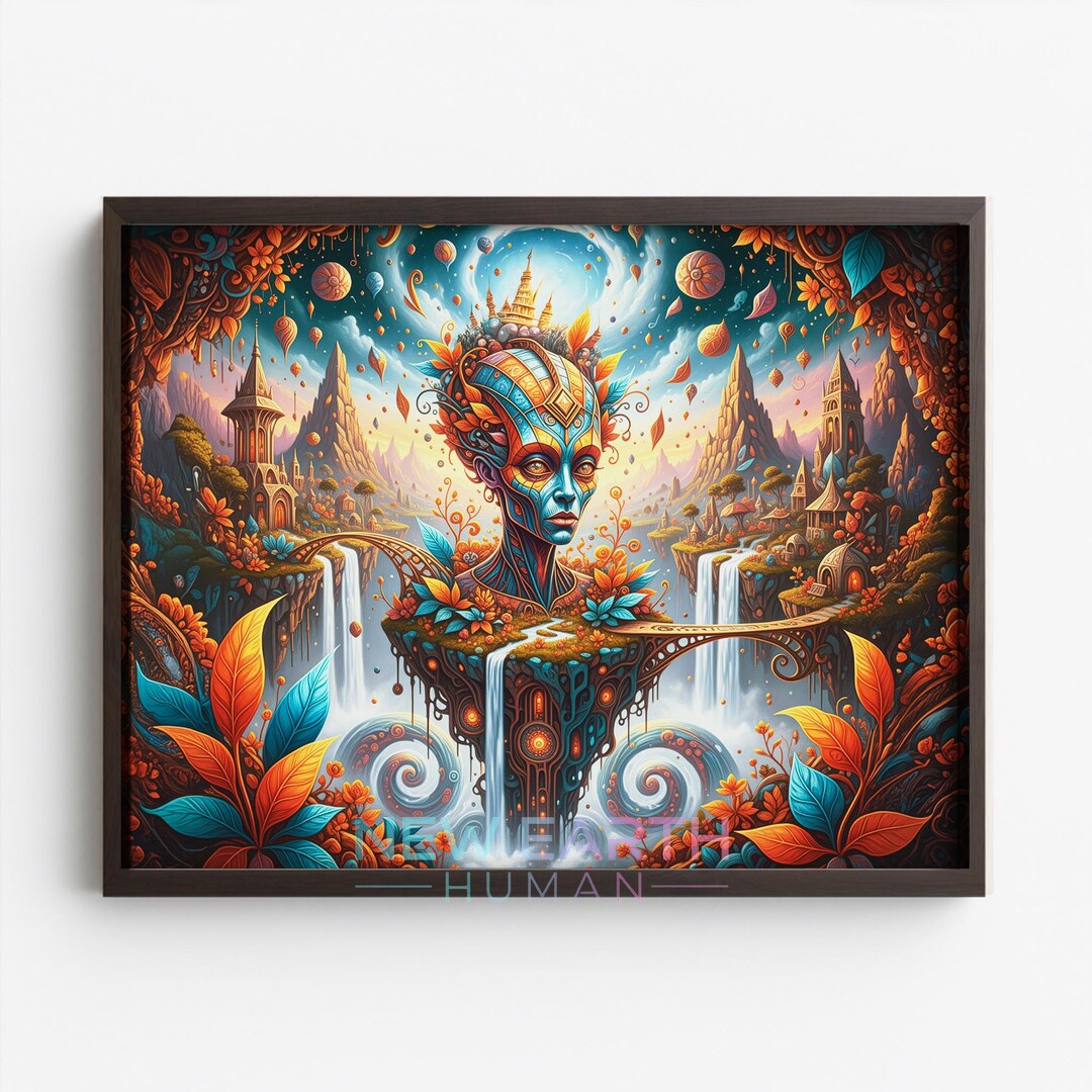 Fantasy Goddess Bust Wall Art - Surreal Coloring, Moody Floral and Bone ...