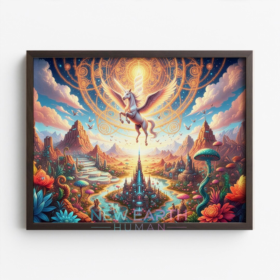 Vibrant Angelic Figure Rising Above Luminous Spire - Psychedelic ...