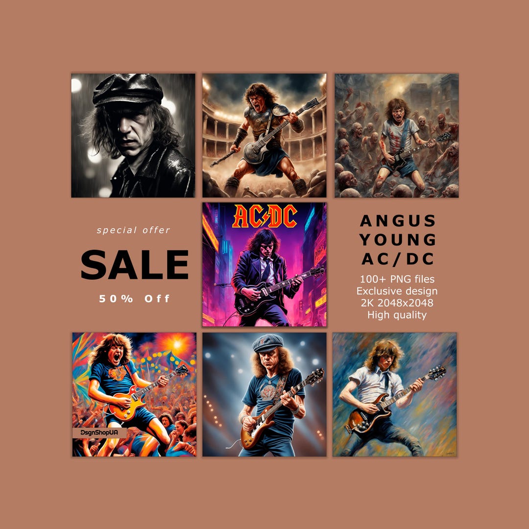 Angus Young AC/DC Portrait PNG Bundle: 200+ Rock Legend Designs ...