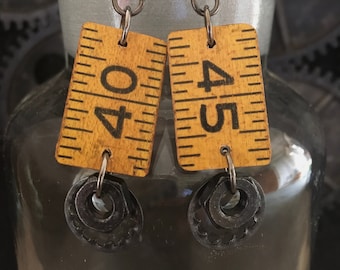Recycled / Upcycled Wooden Folding Ruler & Hardware Earrings #40 /#45