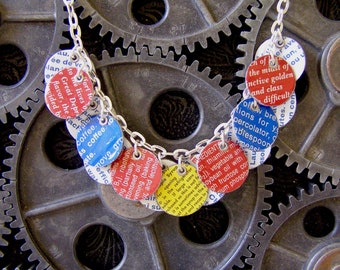 One of a Kind Recycled /Upcycled Tin Text Charm Necklace