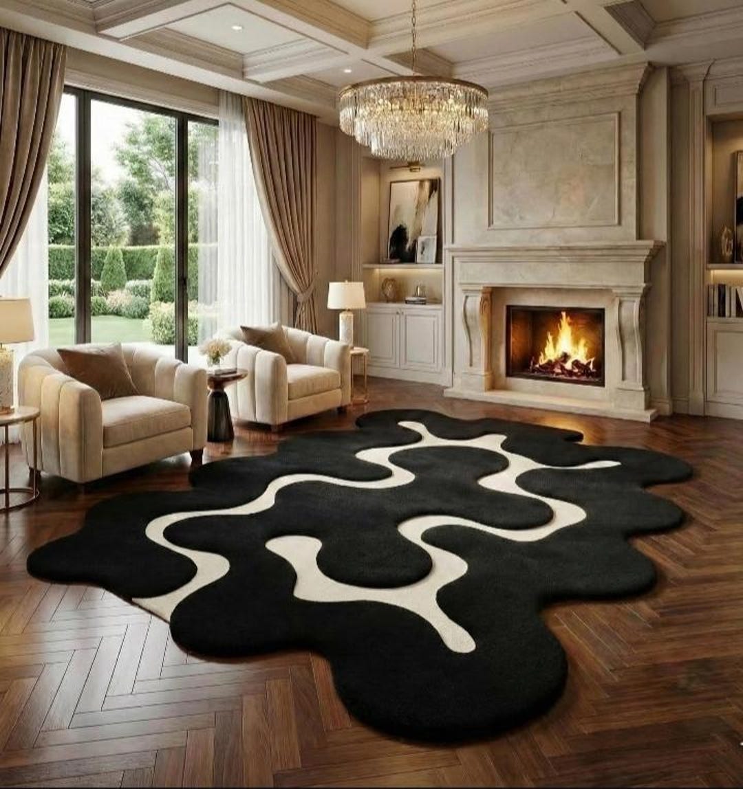 Hand-tufted Wool Rug, Modern Black and White Abstract Design - Etsy