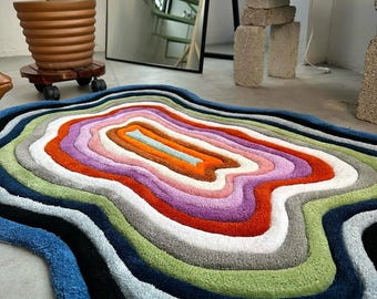 Handmade Irregular Layered Rug Colorful Wavy Shape Carpet For Living Room Bed Room