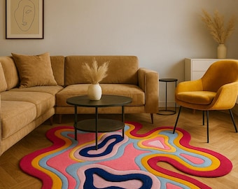 Bunter abstrakter unregelmäßiger Teppich gewellter moderner Kunstteppich für Wohnzimmer Schlafzimmer