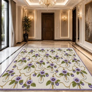 Hand Tufted Floral Area Rug, Loop & Cut Pile Wool Carpet, Luxury Handmade Flower Rug, Modern Living Room Decor