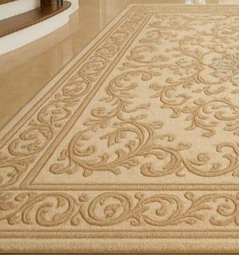 Elegant Beige Floral Area Rug – Classic Traditional Carpet for Living ...