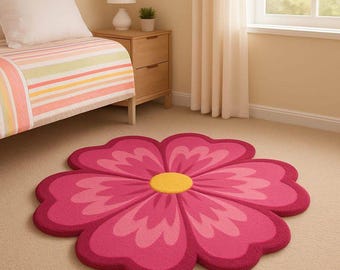 Handmade Pink Flower Rug | Tufted Kids Nursery Carpet