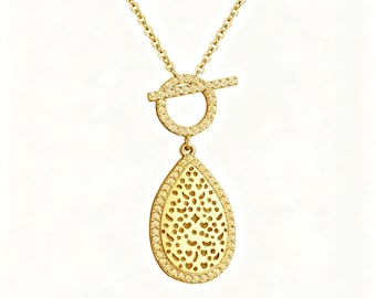 Wassertropfen Medaillon Halskette mit individuellem Foto eingraviert, vergoldet, Geschenk für sie