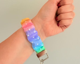 Pastel Rainbow Polkadot Scrunchie Wristlet - 9 Inch Key Holder
