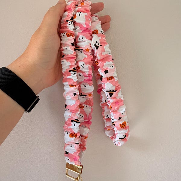 Halloween Pink Ghost Scrunchie Lanyard (Optional Breakaway Clasp)