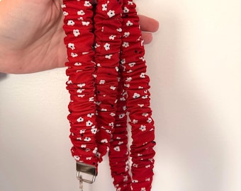 Red Flower Scrunchie Lanyard (Optional Breakaway Clasp)