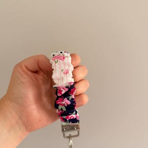 Floral Patchwork Pink/Navy/Sage Scrunchie Wristlet - 9 Inch Key Holder