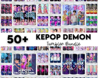Huntrix 20oz Tumbler Wrap Png Bundle, Demon Hunters Tumbler, Gift For Huntrix Fan, Kpop Group Skinny Tumbler