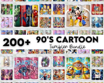 200+ 90s Tumbler Wrap Bundle, Instant Download 20oz Tumbler PNG Wraps Design, Digital 90 s Cartoon 20 oz Skinny Tumblers Designs Template