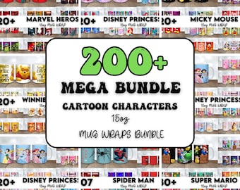 200+ Cartoon Character 15oz Mug Bundle Sublimation Designs PNG Instant Download