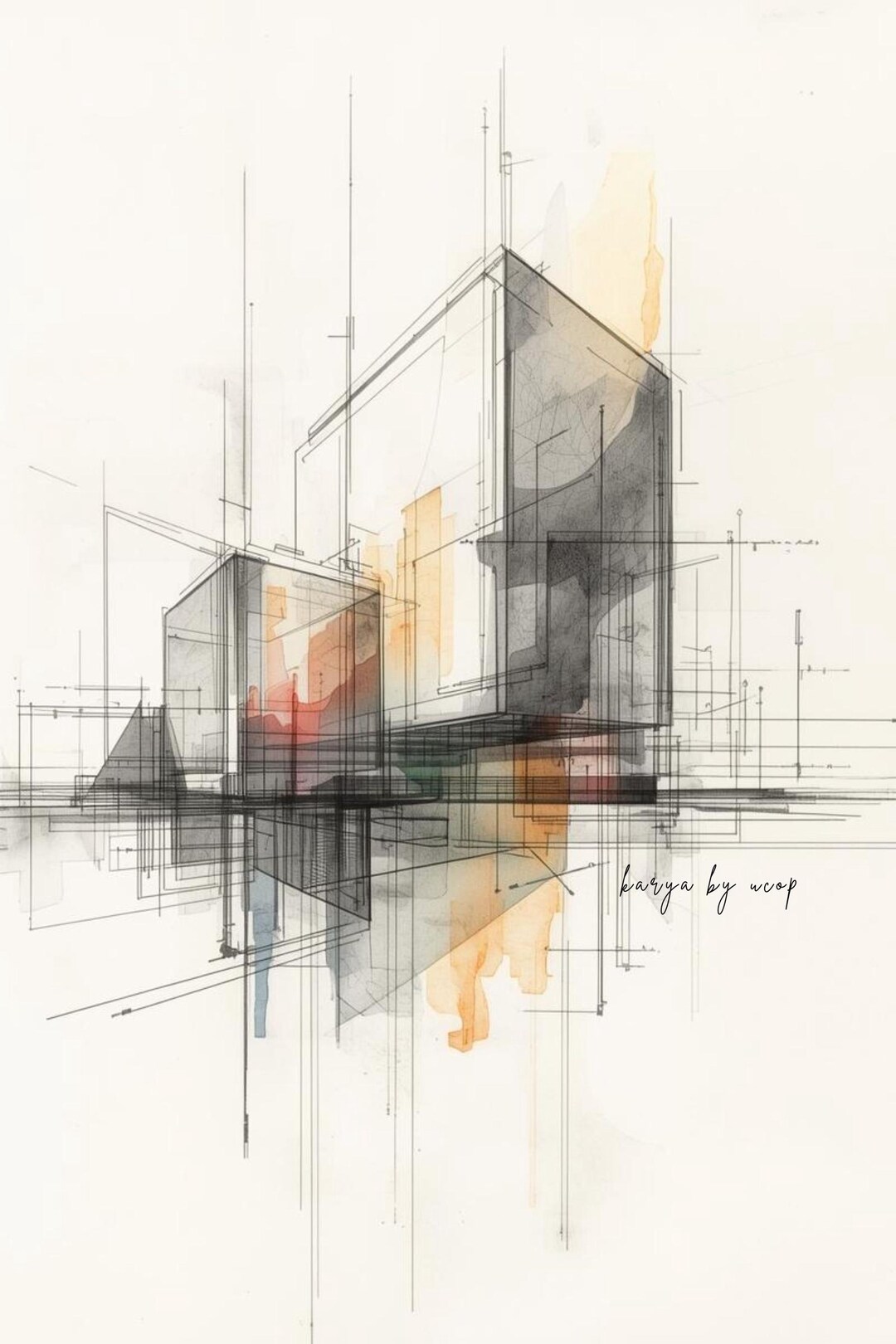 Abstract / Architecture / Wall Art Print / Graphite and Water Color - Etsy
