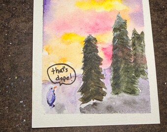 Bird Sunset Appreciation miniature ACEO/ATC/OOAK painting