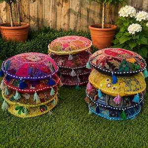 Cuscino Boho - Cuscino indiano colorato, federa decorativa - Copricuscino Boho - Cuscino rotondo patchwork - Cuscino hippie - Cuscino decorativo