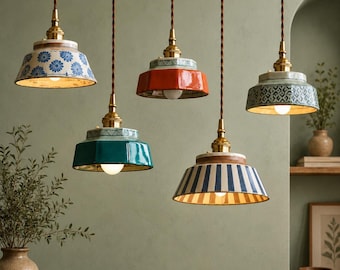 Lampada a sospensione, lampada a sospensione vintage in ceramica, paralume in ceramica, lampada a sospensione in ceramica per comodino, cucina, sala da pranzo, arredamento per la casa