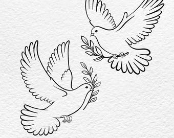 平和の鳩、鳩のSVGシルエット、鳩のSVG、鳩のシルエット、鳥のシルエット、鳩のクリップアート、鳩のクリップアート、Cricut用SVGカットファイル