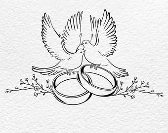 Wedding Rings Svg, Marriage Couple Doves, Wedding rings Svg, Wedding Invitation Svg, Clipart, Silhouette, Cricut, Engagement Ring SVG