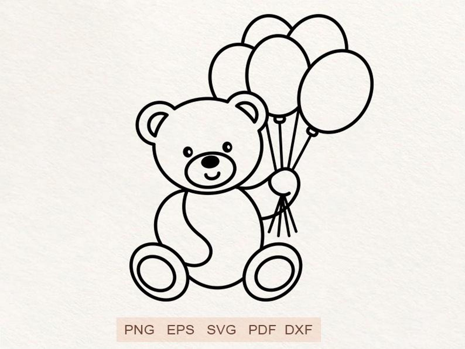 Cute Teddy Bear With Balloons SVG – Baby Shower Clipart, Nursery Wall ...