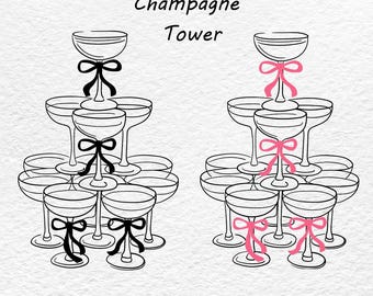 Champagne Tower Clipart SVG PNG Elegant Wedding Marriage & Celebration Graphics, Cocktail icons Hand-Drawn Icons