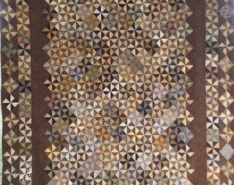 Full Size Pinwheel Block Quilt in Light and Dark Neutral Colors