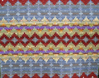 Full Size Indian Blanket Inspired Quilt in Reds, Blues, and Greens