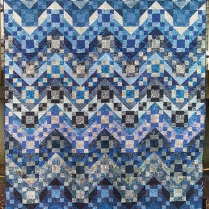 Full Size Jacob's Quilt Pieced in Many Shades of Blue Batiks image 1