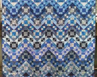 Full Size Jacob's Quilt Pieced in Many Shades of Blue Batiks