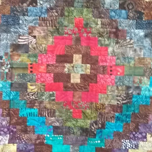 Full Size Strip Pieced Geometric Pattern Quilt in Red Turquiose and Neutral Batiks image 3