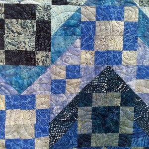 Full Size Jacob's Quilt Pieced in Many Shades of Blue Batiks image 2