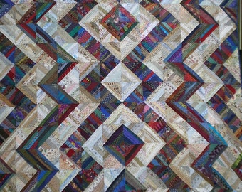 Traditional Full Size Light and Dark Scrap Quilt in Dynamic Zigzag Design