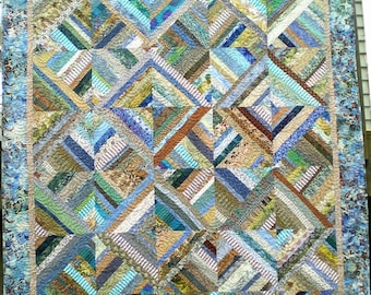 Lap Sized Strip Pieced Quilt in Beach Colors