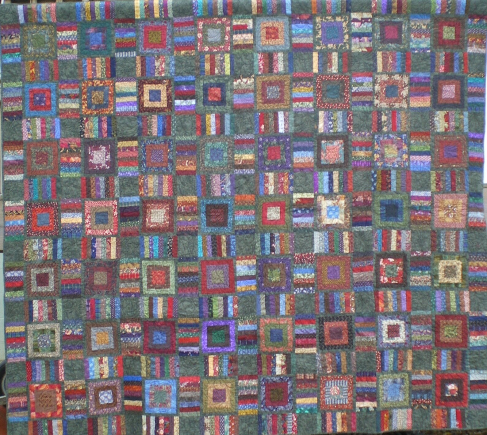 Scrappy Traditional Queen Size Quilt is a Log Cabin Variation - Etsy