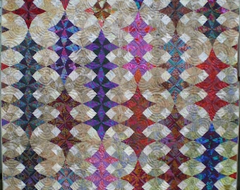 Colorful Full Size Kaleidoscope Quilt in Contemporary Designer Fabrics and Batiks